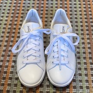 Ellen Degeneres white leather sneakers